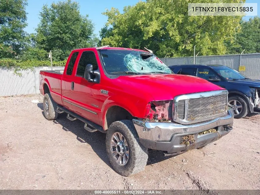 2000 Ford F-250 Lariat/Xl/Xlt VIN: 1FTNX21F8YEC15835 Lot: 40005511