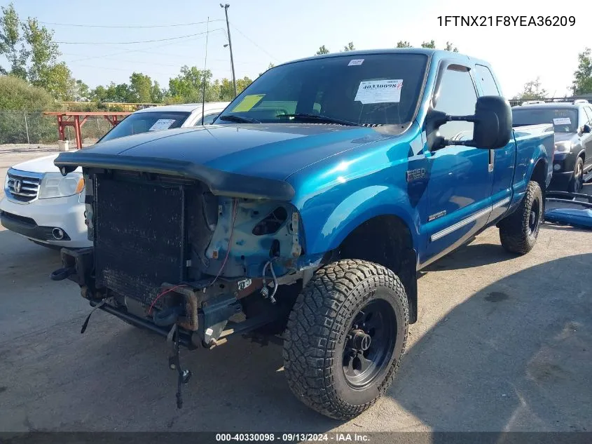 2000 Ford F-250 Super Duty VIN: 1FTNX21F8YEA36209 Lot: 40330098