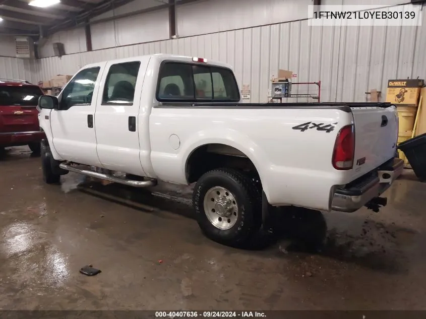 2000 Ford F250 Super Duty VIN: 1FTNW21L0YEB30139 Lot: 40407636