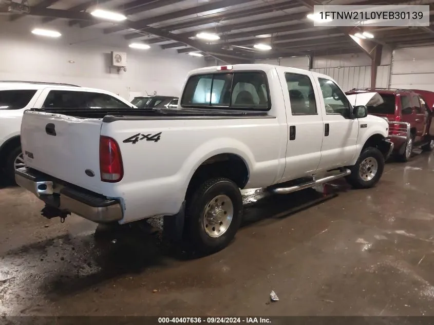 2000 Ford F250 Super Duty VIN: 1FTNW21L0YEB30139 Lot: 40407636