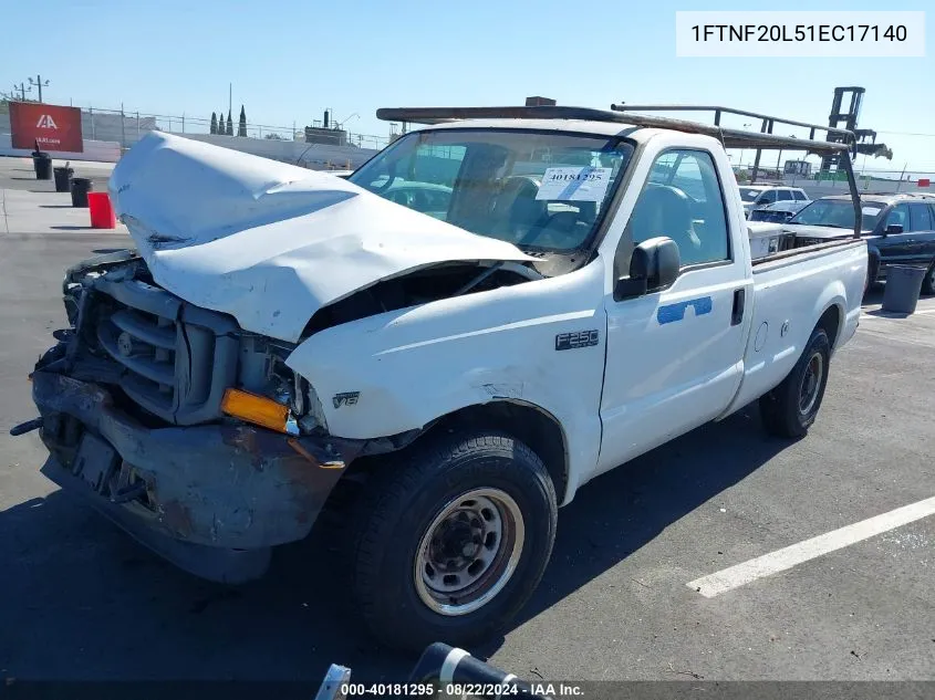 2001 Ford F-250 Xl/Xlt VIN: 1FTNF20L51EC17140 Lot: 40181295