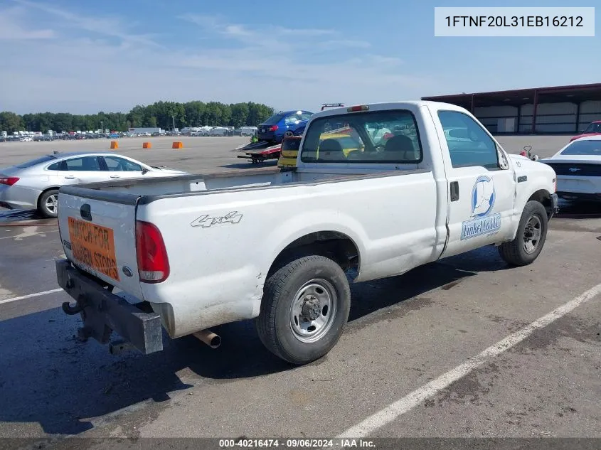 2001 Ford F-250 Xl/Xlt VIN: 1FTNF20L31EB16212 Lot: 40216474