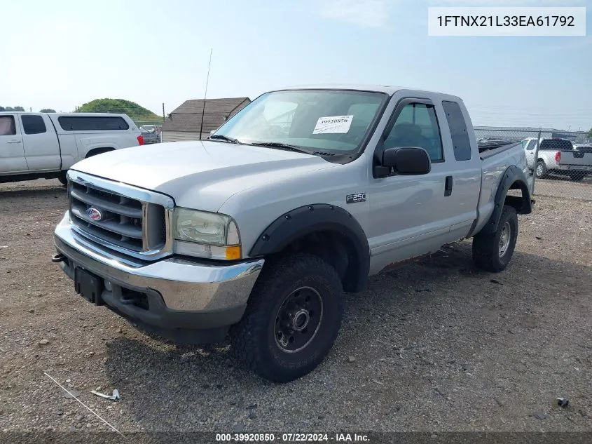 2003 Ford F-250 Lariat/Xl/Xlt VIN: 1FTNX21L33EA61792 Lot: 39920850