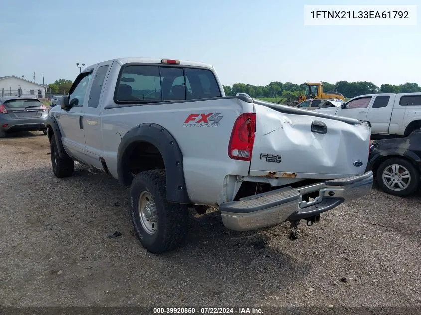 2003 Ford F-250 Lariat/Xl/Xlt VIN: 1FTNX21L33EA61792 Lot: 39920850