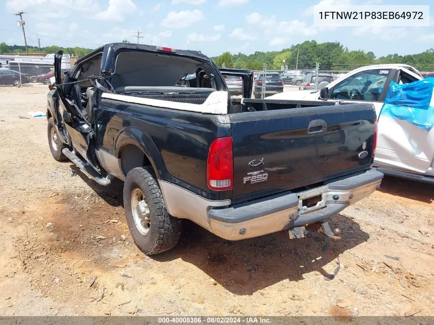 2003 Ford F-250 Lariat/Xl/Xlt VIN: 1FTNW21P83EB64972 Lot: 40008386