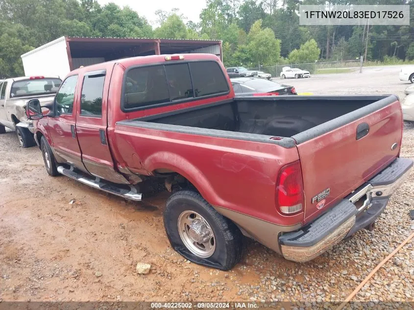 2003 Ford F-250 Lariat/Xl/Xlt VIN: 1FTNW20L83ED17526 Lot: 40225002