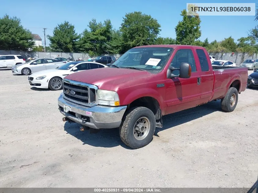 2003 Ford F-250 Super Duty VIN: 1FTNX21L93EB06038 Lot: 40250931