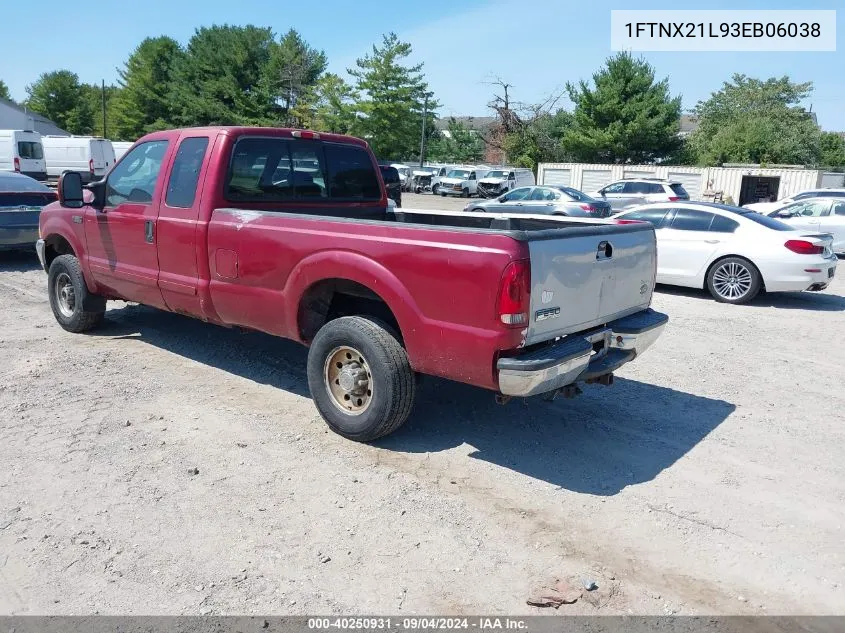 2003 Ford F-250 Super Duty VIN: 1FTNX21L93EB06038 Lot: 40250931