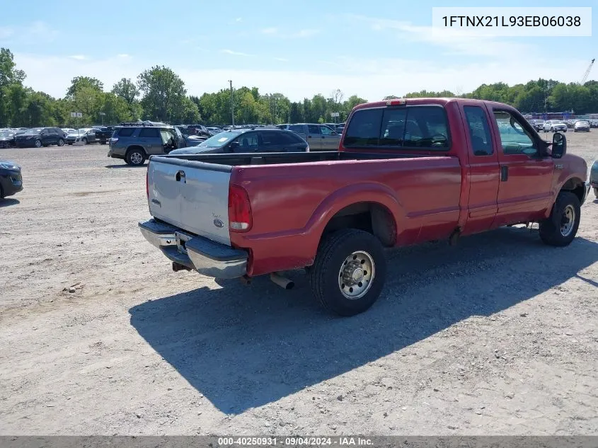 2003 Ford F-250 Super Duty VIN: 1FTNX21L93EB06038 Lot: 40250931