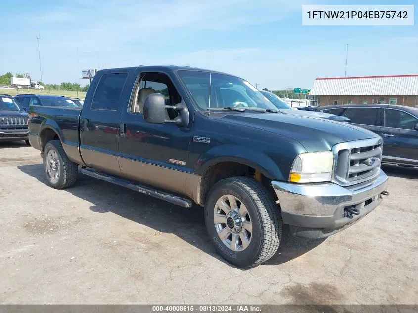 2004 Ford F250 Super Duty VIN: 1FTNW21P04EB75742 Lot: 40008615