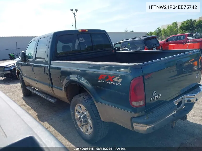 2004 Ford F250 Super Duty VIN: 1FTNW21P04EB75742 Lot: 40008615