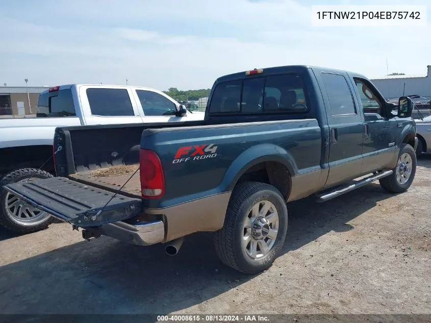 2004 Ford F250 Super Duty VIN: 1FTNW21P04EB75742 Lot: 40008615