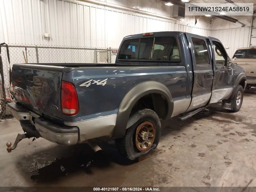 2004 Ford F-250 Lariat/Xl/Xlt VIN: 1FTNW21S24EA58619 Lot: 40121507