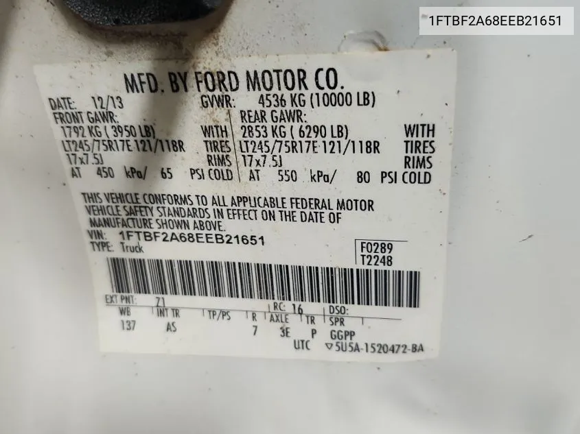 1FTBF2A68EEB21651 2014 Ford F250 Super Duty