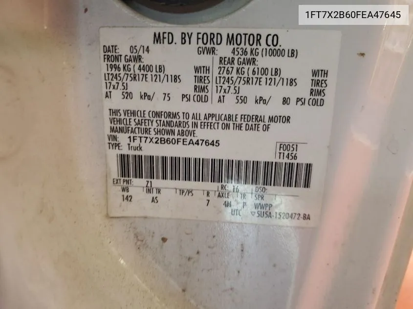 1FT7X2B60FEA47645 2015 Ford F-250 Xl