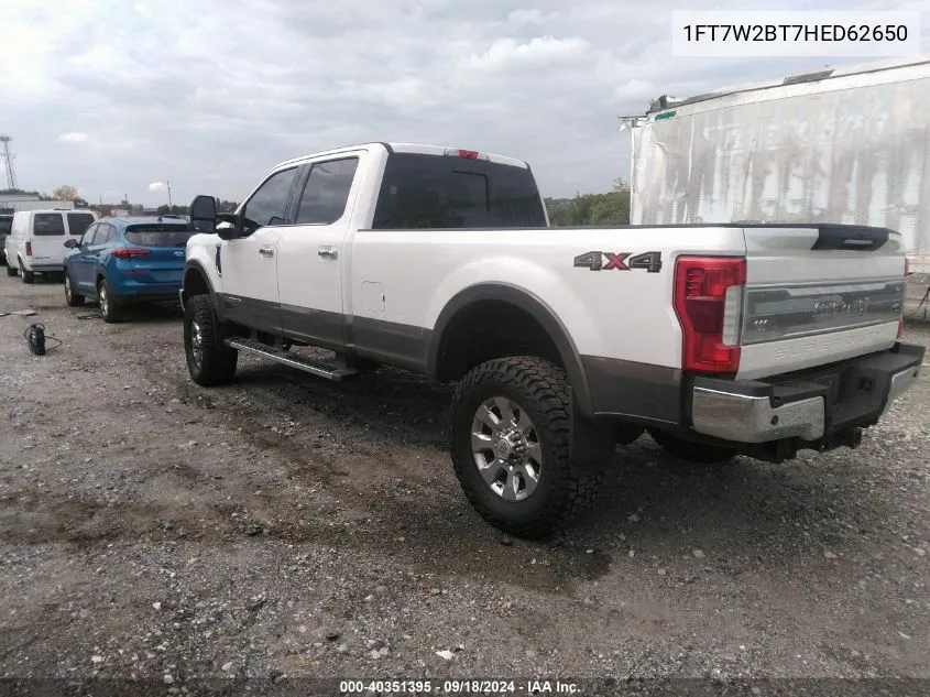 2017 Ford F250 Super Duty VIN: 1FT7W2BT7HED62650 Lot: 40351395