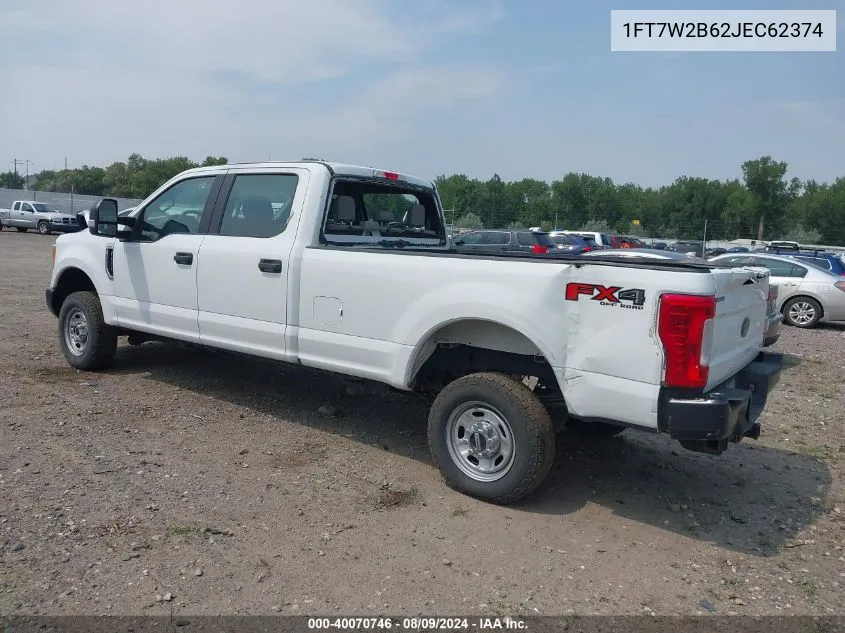 2018 Ford F250 Super Duty VIN: 1FT7W2B62JEC62374 Lot: 40070746