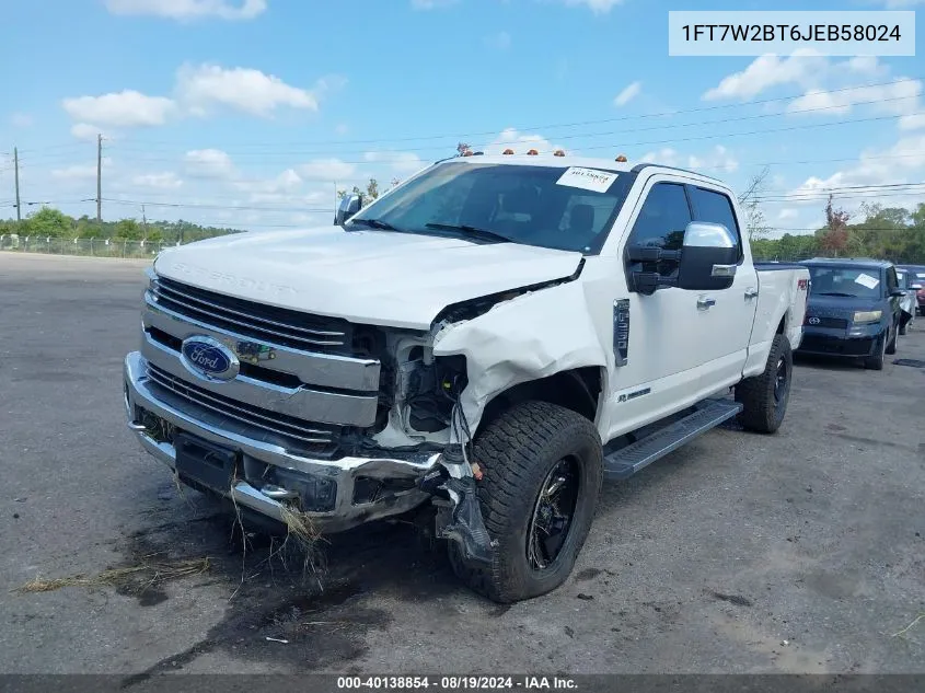 2018 Ford F-250 Lariat VIN: 1FT7W2BT6JEB58024 Lot: 40138854