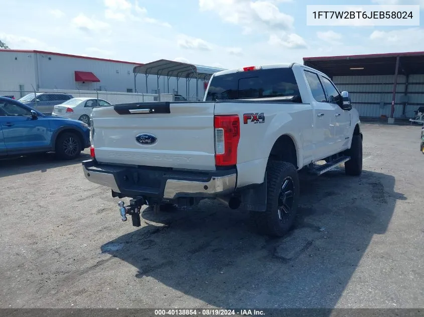 2018 Ford F-250 Lariat VIN: 1FT7W2BT6JEB58024 Lot: 40138854