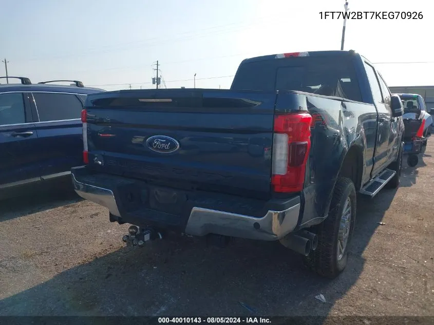 2019 Ford F-250 Lariat VIN: 1FT7W2BT7KEG70926 Lot: 40010143