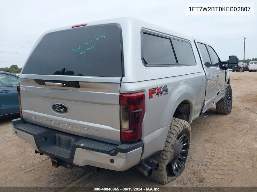 2019 Ford F-250 Xlt VIN: 1FT7W2BT0KEG02807 Lot: 40046965