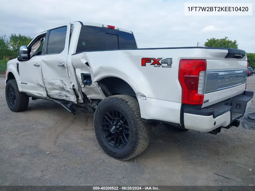 2019 Ford F-250 Platinum VIN: 1FT7W2BT2KEE10420 Lot: 40208522