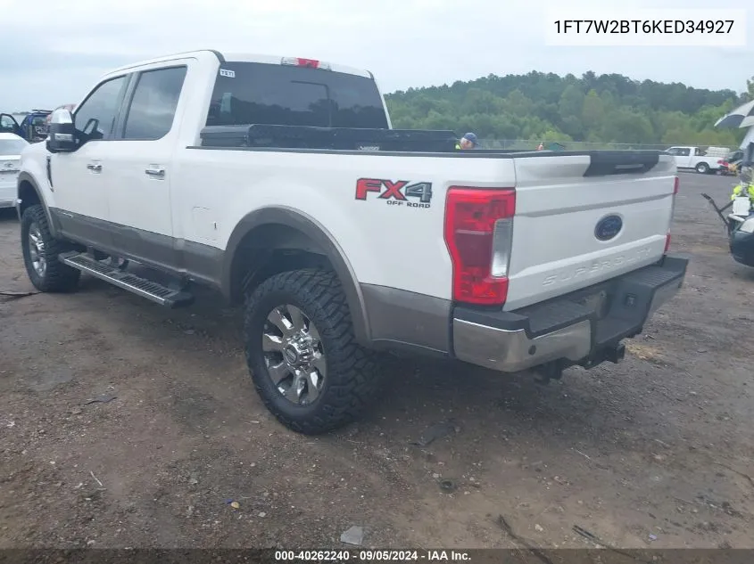 2019 Ford F-250 Lariat VIN: 1FT7W2BT6KED34927 Lot: 40262240