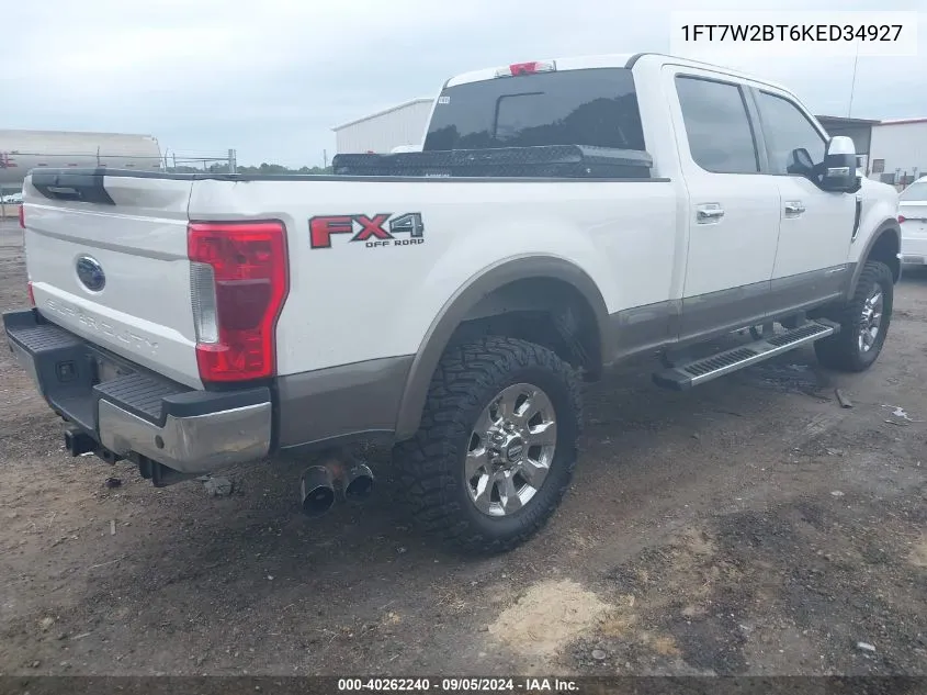 2019 Ford F-250 Lariat VIN: 1FT7W2BT6KED34927 Lot: 40262240