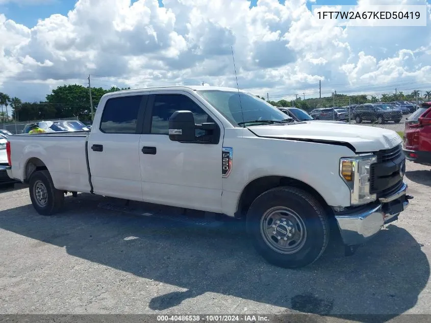 2019 Ford F-250 Xl VIN: 1FT7W2A67KED50419 Lot: 40486538