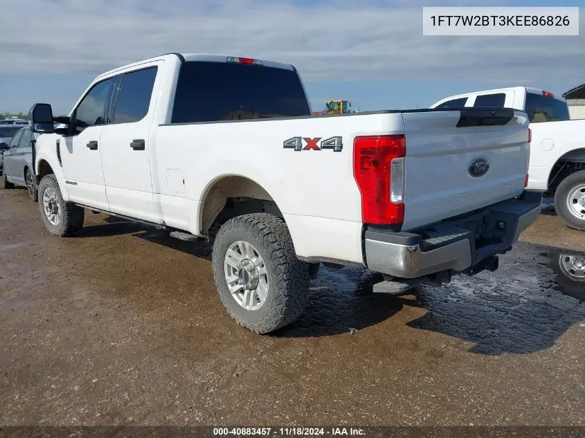 2019 Ford F250 Super Duty VIN: 1FT7W2BT3KEE86826 Lot: 40883457