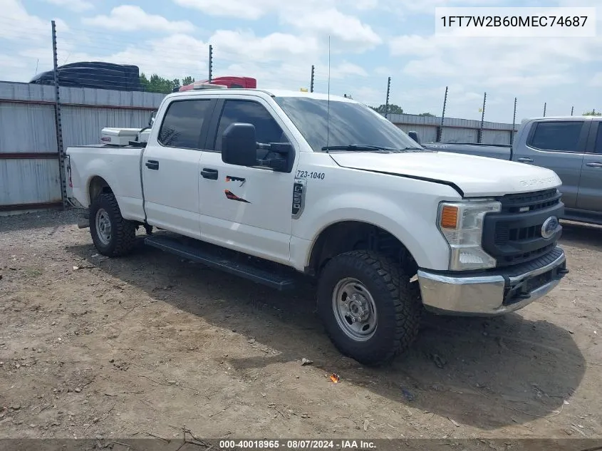 2021 Ford F-250 Xl VIN: 1FT7W2B60MEC74687 Lot: 40018965