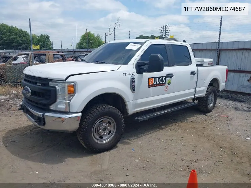 2021 Ford F-250 Xl VIN: 1FT7W2B60MEC74687 Lot: 40018965