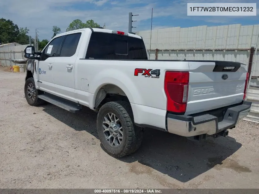 2021 Ford F-250 Lariat VIN: 1FT7W2BT0MEC31232 Lot: 40097516