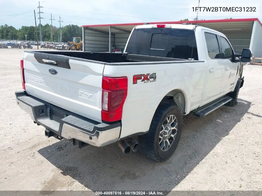 2021 Ford F-250 Lariat VIN: 1FT7W2BT0MEC31232 Lot: 40097516