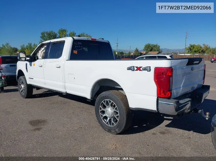 2021 Ford F250 Super Duty VIN: 1FT7W2BT2MED92066 Lot: 40426791