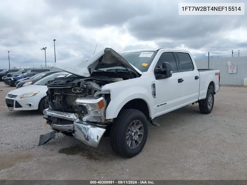 2022 Ford F250 Super Duty VIN: 1FT7W2BT4NEF15514 Lot: 40308991