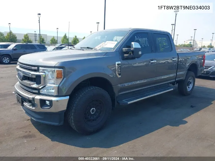 2022 Ford F-250 Xlt VIN: 1FT8W2BT9NEG34003 Lot: 40322661