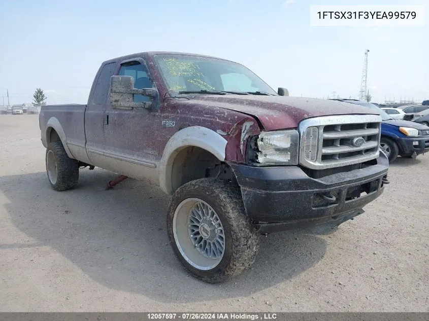 2000 Ford F350 Srw Super Duty VIN: 1FTSX31F3YEA99579 Lot: 12057597