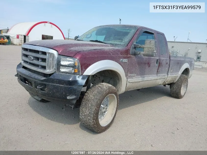 2000 Ford F350 Srw Super Duty VIN: 1FTSX31F3YEA99579 Lot: 12057597