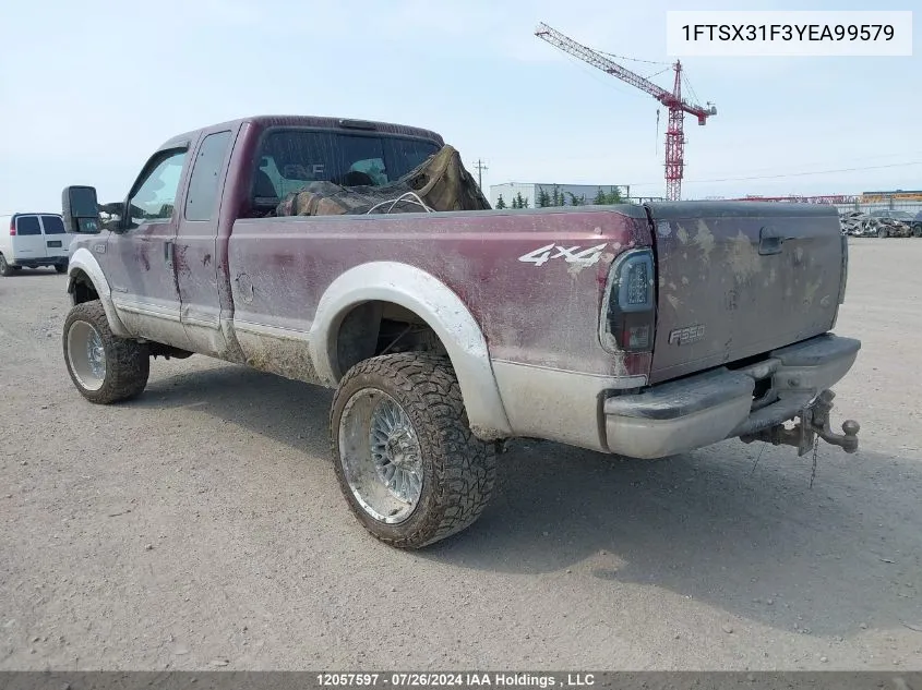 2000 Ford F350 Srw Super Duty VIN: 1FTSX31F3YEA99579 Lot: 12057597