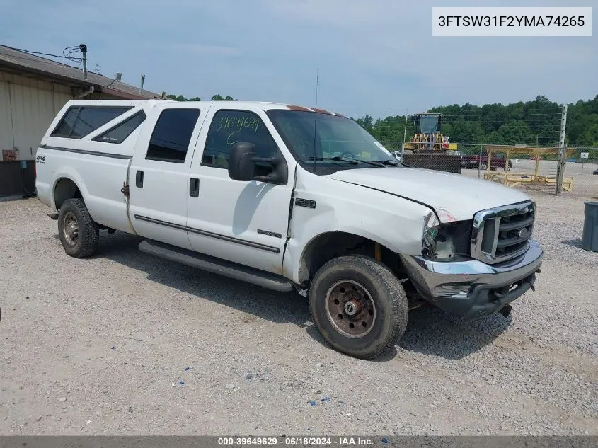 2000 Ford F-350 Lariat/Xl/Xlt VIN: 3FTSW31F2YMA74265 Lot: 39649629