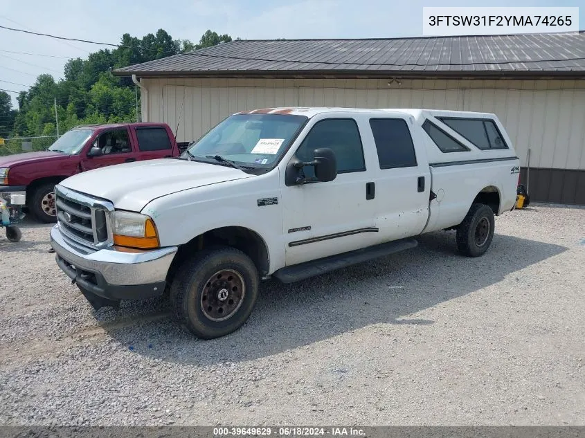 2000 Ford F-350 Lariat/Xl/Xlt VIN: 3FTSW31F2YMA74265 Lot: 39649629