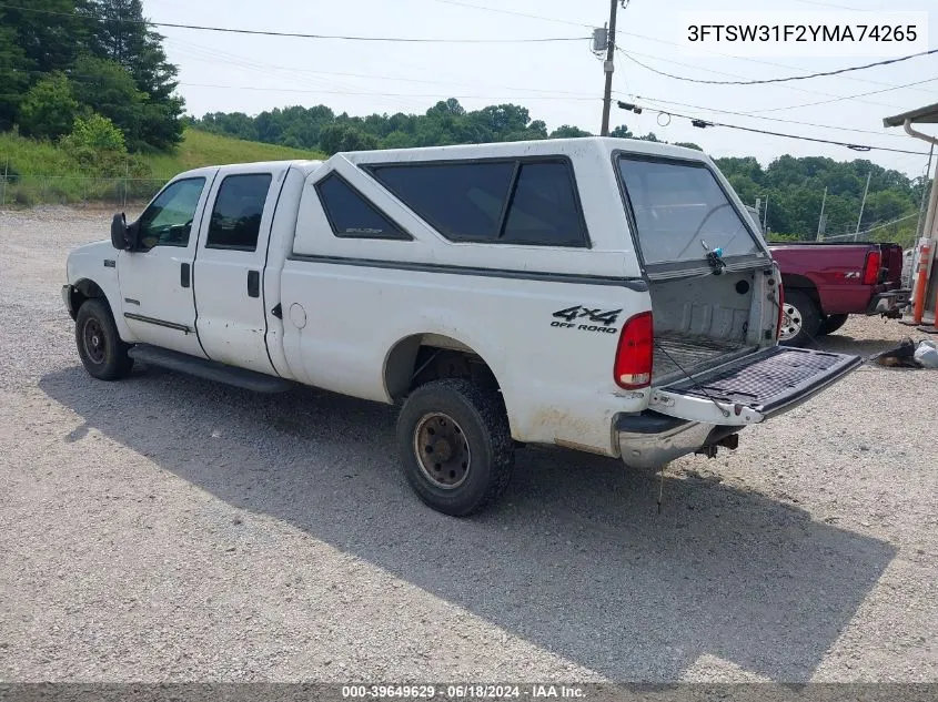 2000 Ford F-350 Lariat/Xl/Xlt VIN: 3FTSW31F2YMA74265 Lot: 39649629