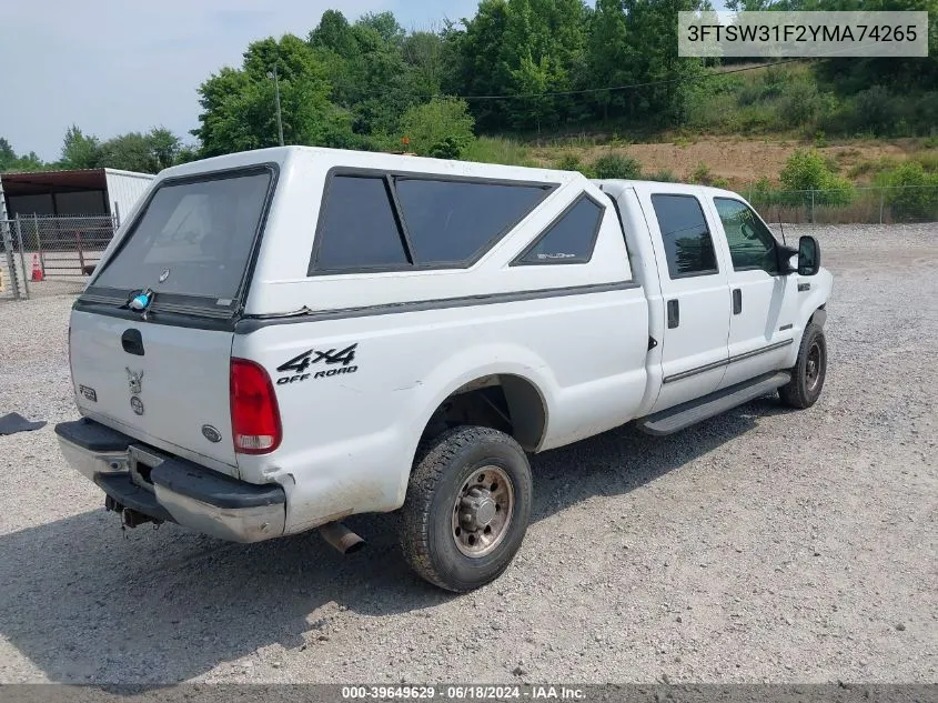 2000 Ford F-350 Lariat/Xl/Xlt VIN: 3FTSW31F2YMA74265 Lot: 39649629