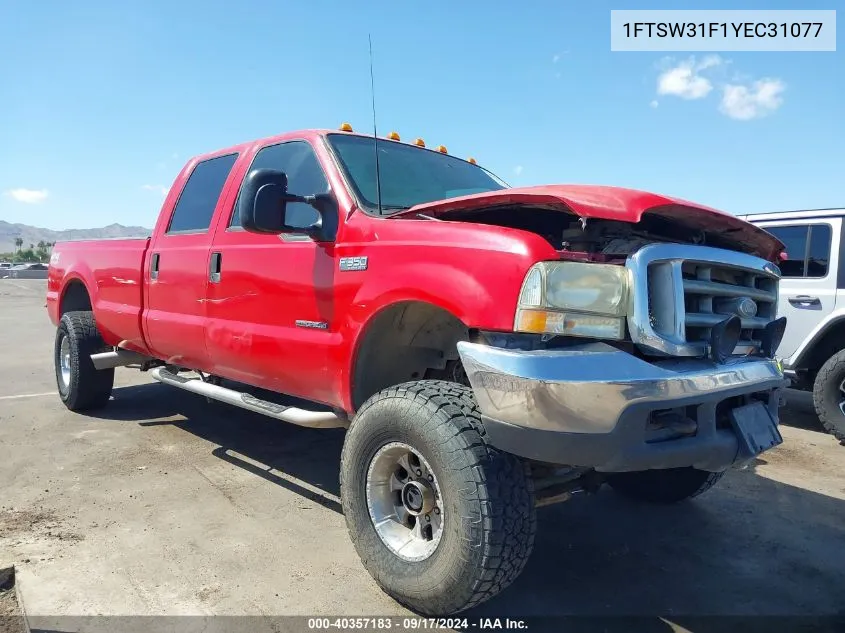 2000 Ford F-350 Lariat/Xl/Xlt VIN: 1FTSW31F1YEC31077 Lot: 40357183