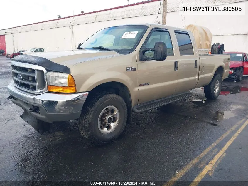 2000 Ford F-350 Lariat/Xl/Xlt VIN: 1FTSW31F3YEB80505 Lot: 40714960