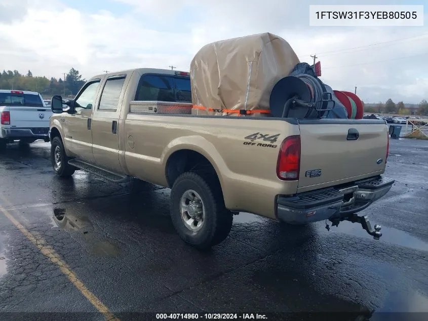 2000 Ford F-350 Lariat/Xl/Xlt VIN: 1FTSW31F3YEB80505 Lot: 40714960