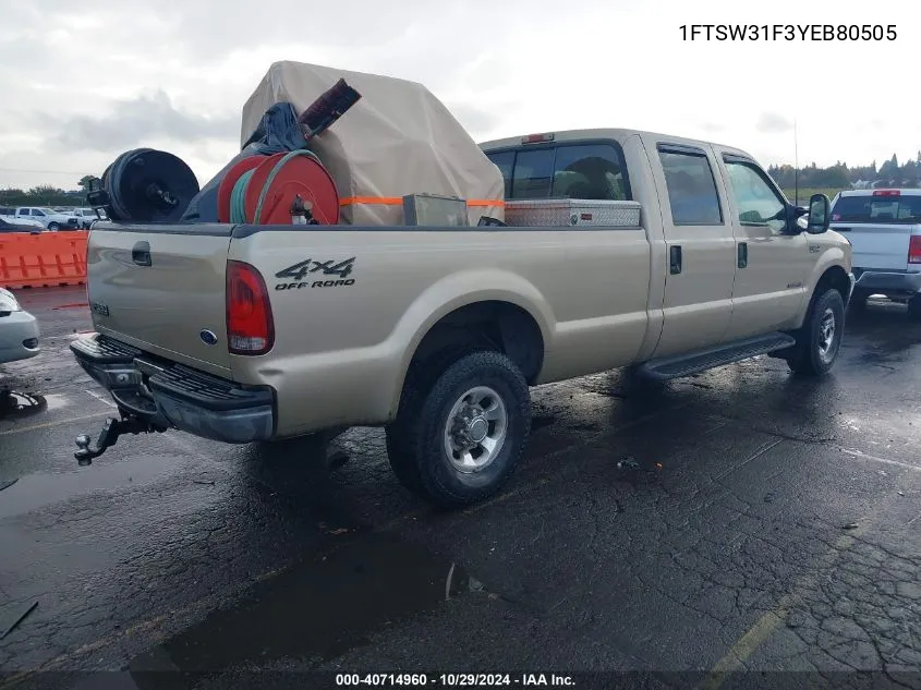 2000 Ford F-350 Lariat/Xl/Xlt VIN: 1FTSW31F3YEB80505 Lot: 40714960