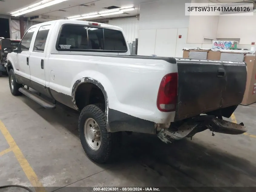 2001 Ford F-350 Lariat/Xl/Xlt VIN: 3FTSW31F41MA48126 Lot: 40236301