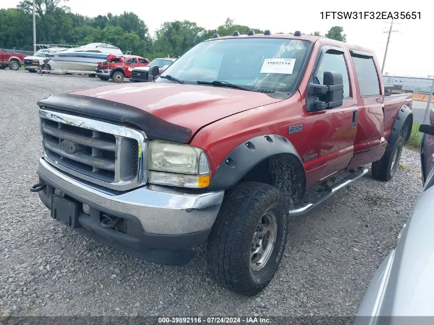 2002 Ford F-350 Lariat/Xl/Xlt VIN: 1FTSW31F32EA35651 Lot: 39892116